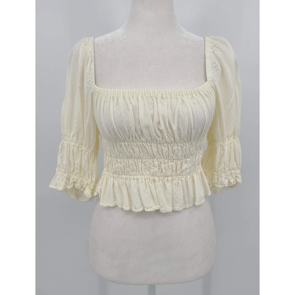 Renaissance Milkmaid Cottagecore Crop Top S Cream Victorian Festival Jaquard
